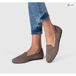 Rothy's Taupe Knit Flats with Blue Trim